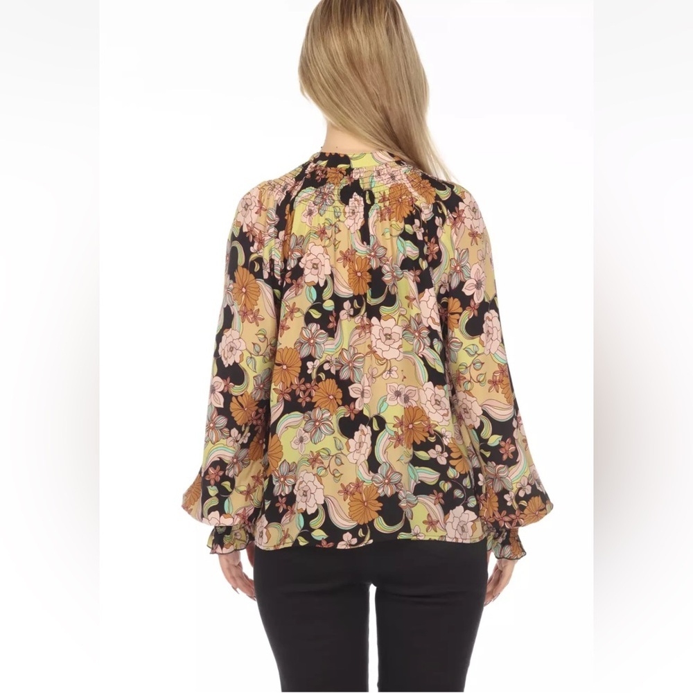 Johnny Was Love Diana Silk Floral Long Sleeve Blouse Boho Chic Size S - Picture 7 of 16
